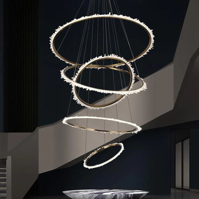 Rock Crystal Multi Rings Chandelier For Staircase - camilalamps