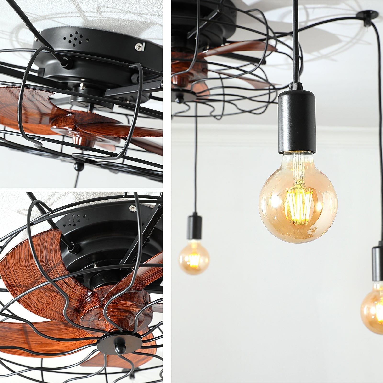 Vincenzo Ceiling Fan Lights With Remote Control, Flush Mount Vintage Industrial Fandelier for Living Room
