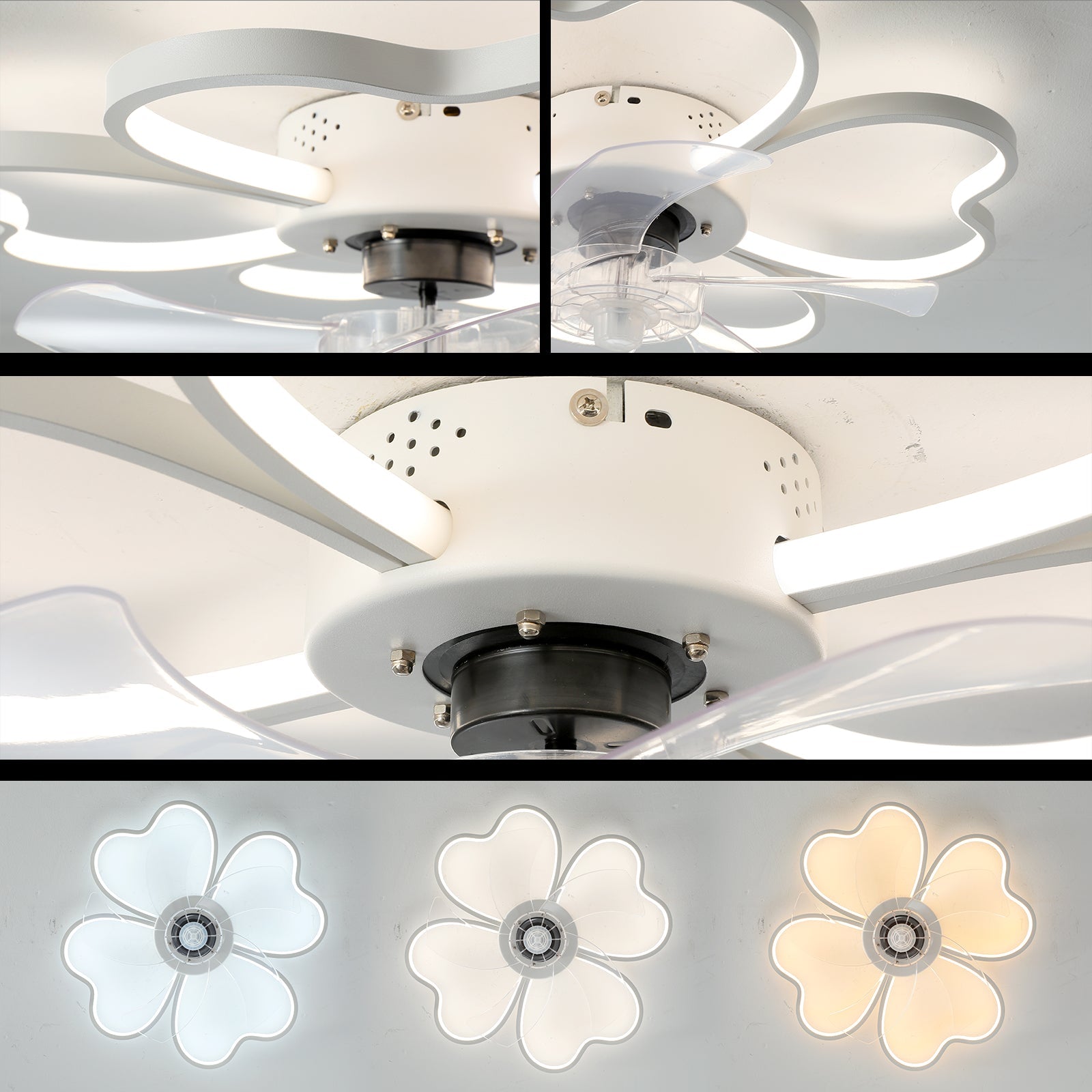 Teresa Modern 3-Color Dimmable Flower Shape Ceiling Light Fan with Remote Control,Timing 3 Gear Speeds Fan Ceiling Lamp