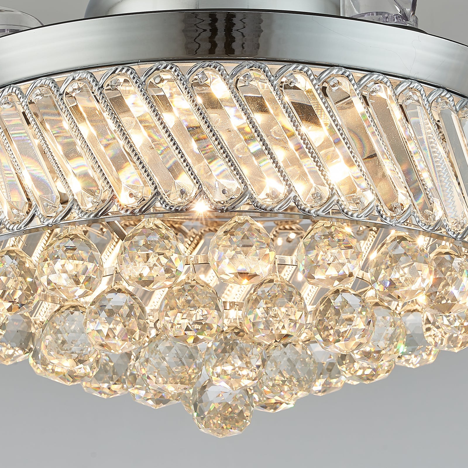 Alvin Dimmable Fandelier Crystal Ceiling Fans LED Chandelier Remote Bedroom Polished Chrome 36”