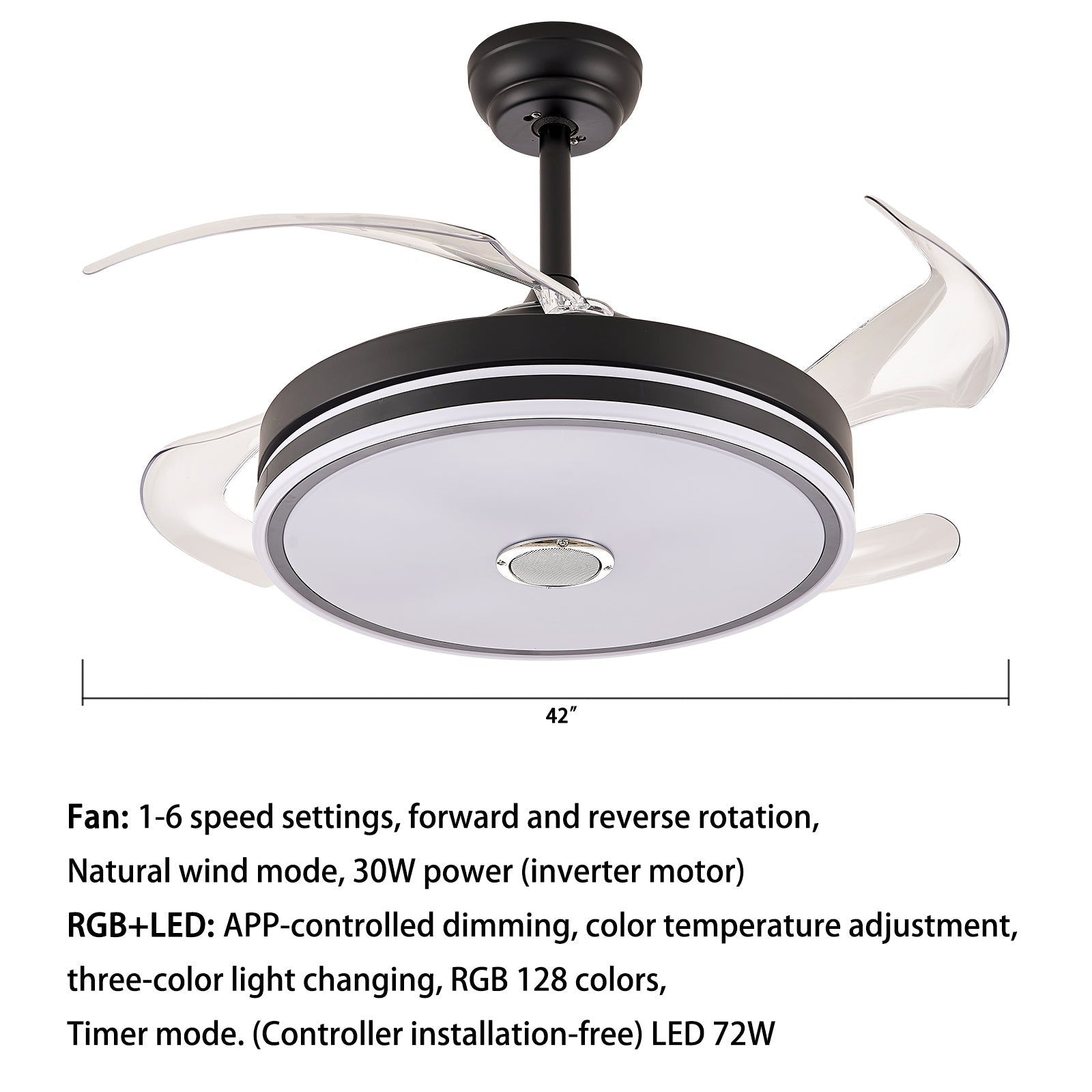 Xenia 42" Smart Ceiling Fan 6-Speed Adjustable With LED Light Chandelier Over Dining Table