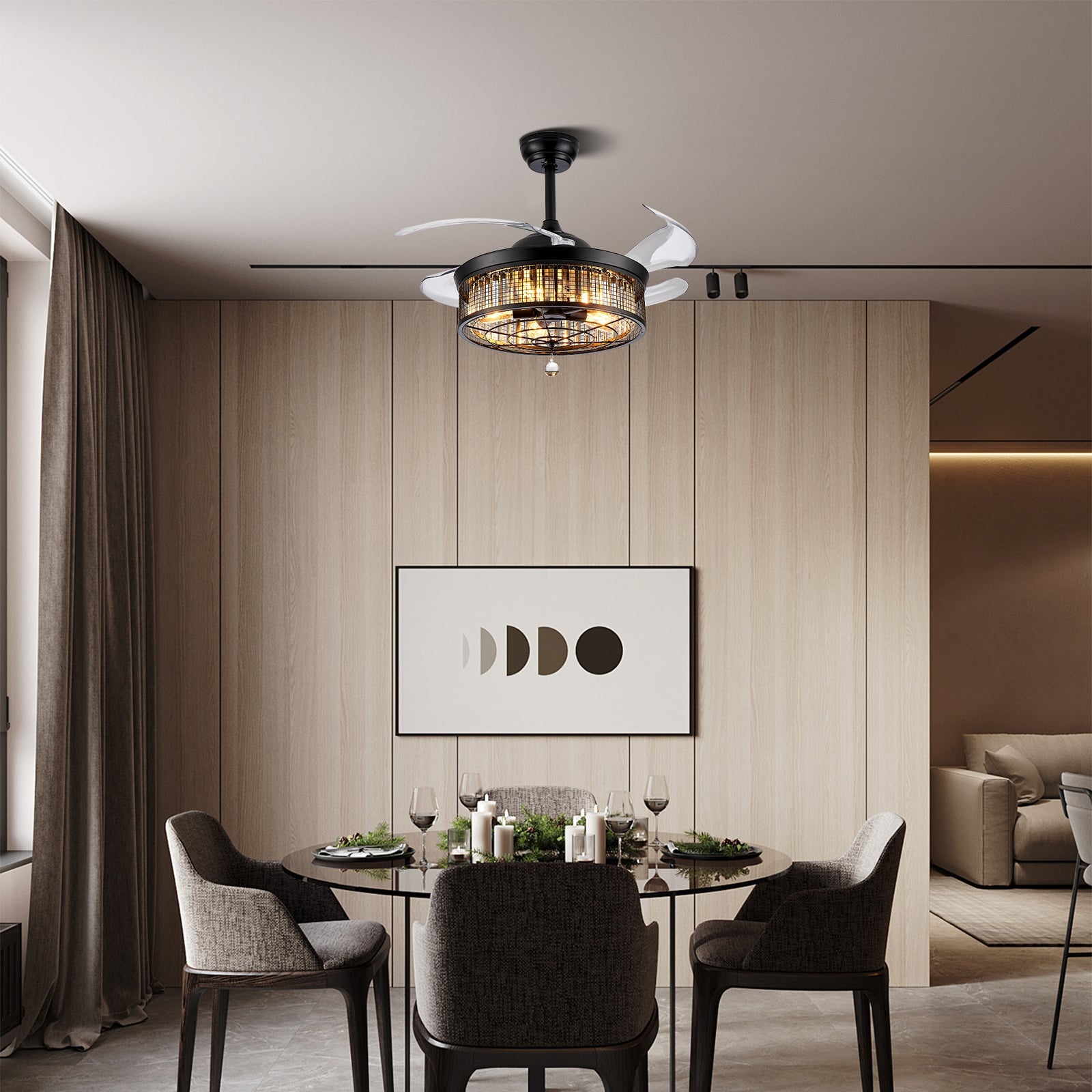 Inès 42" Fan: 6-Speed, Reverse, Timer, Natural Wind, 30W (Variable Frequency Motor), 5 E26 Sockets