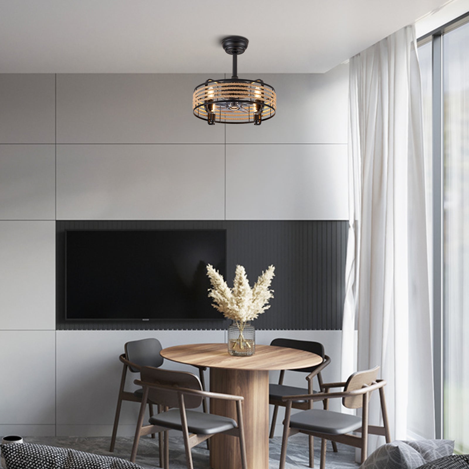 Inès 6-Speed Ceiling Fan Light: Reverse, Timer, Natural Wind, 30W, E12 x4
