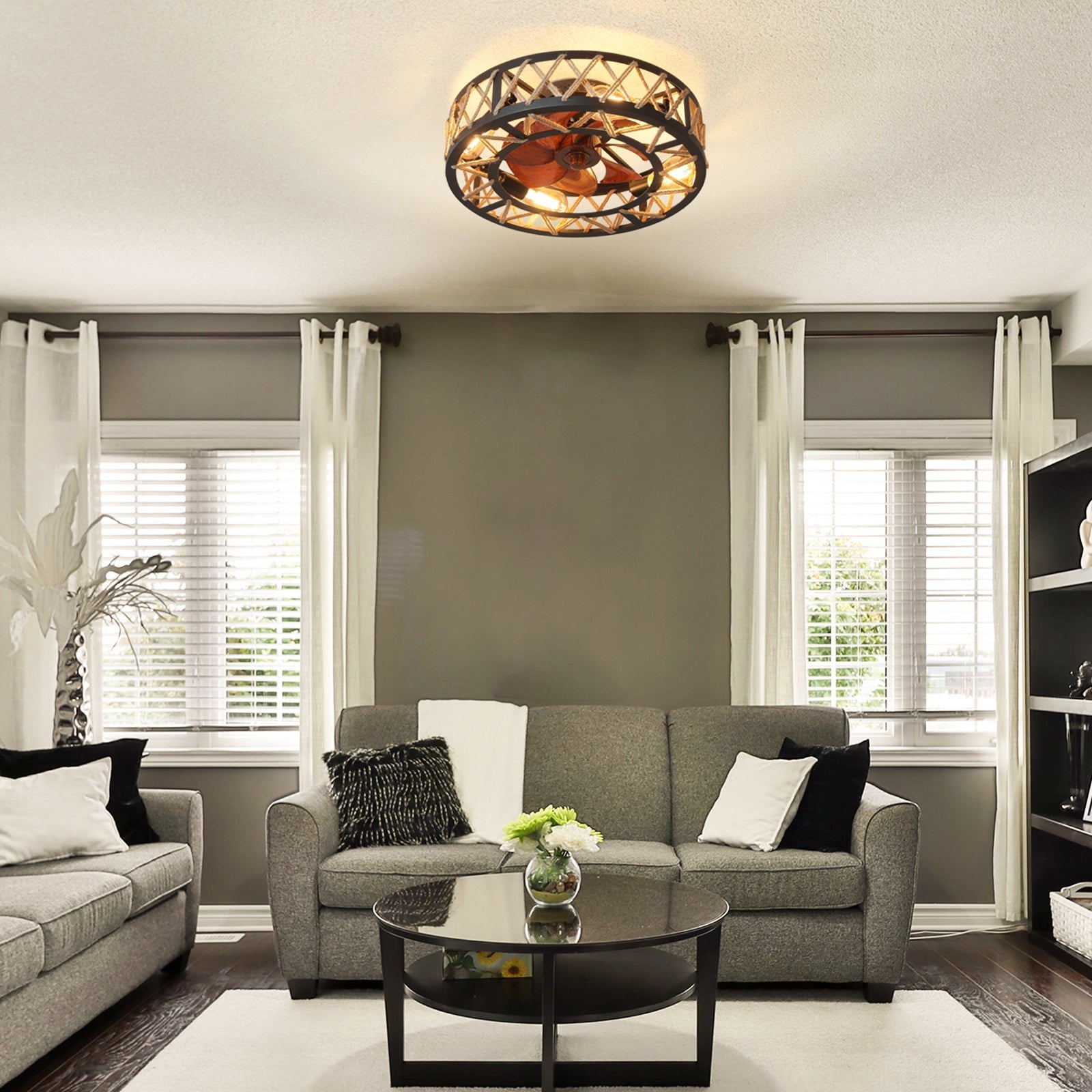 Vincenzo Ceiling Fan Chandelier Round 6 Speed Reversible With 4 Bulbs and Remote Control For Living Room