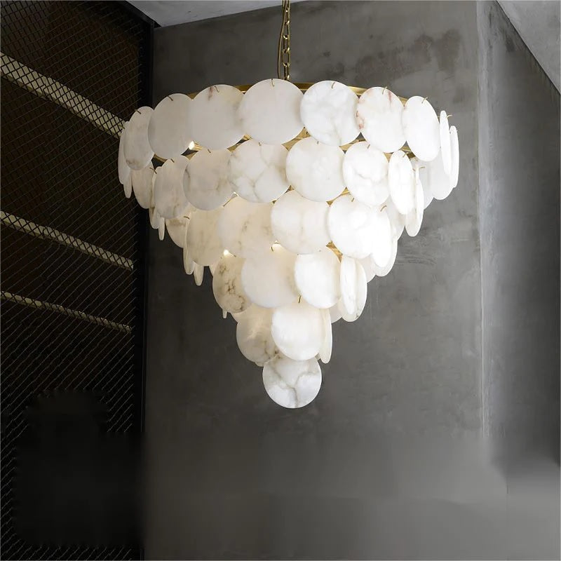 kaleena Alabaster Multi-Tiered Round Chandelier For Living Room, Upscale Chandelier Lighting