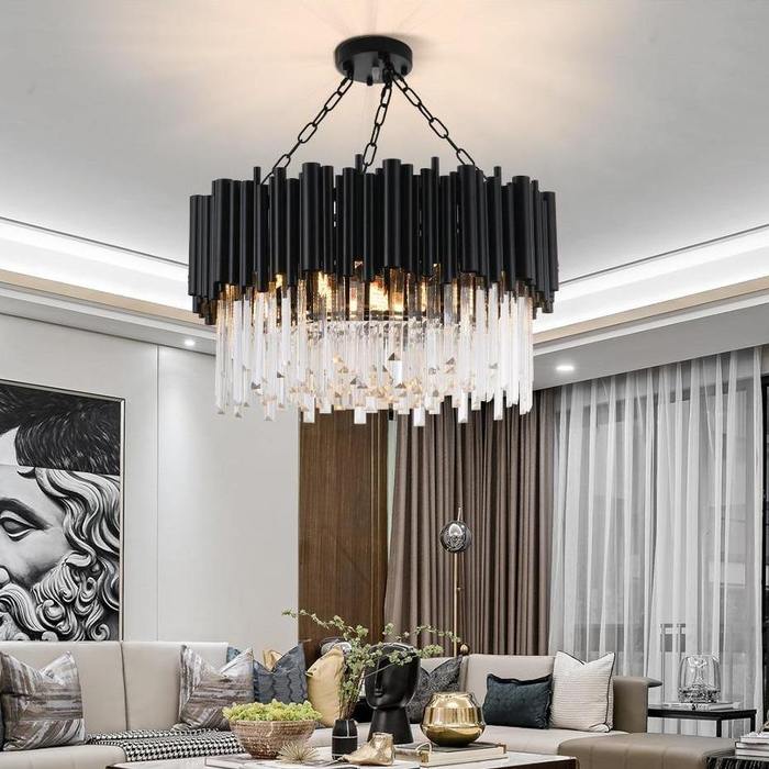 chandeliers over dining table