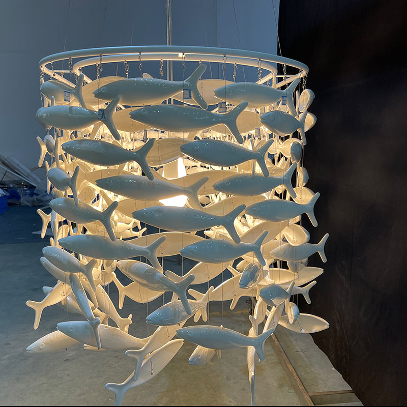 Porcelain Oval Shape Fish Chandelier