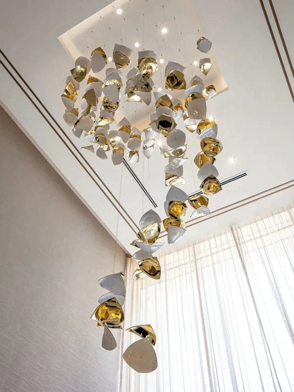Cosmic Modern Square Glass Spiral Long Pendant Chandelier For Hallyway, Staircase
