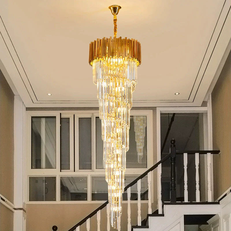 Essence Modern Luxury Gold Spiral Crystal Chandelier For Staircase
