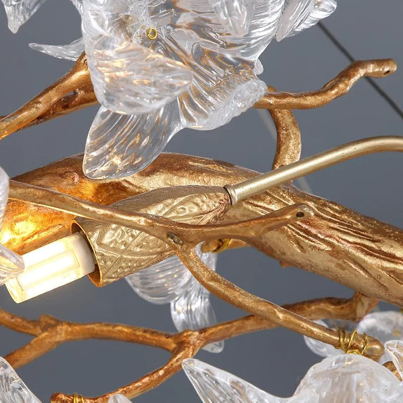 Aesop Modern Petal Crystal Round Brass Branch Chandelier