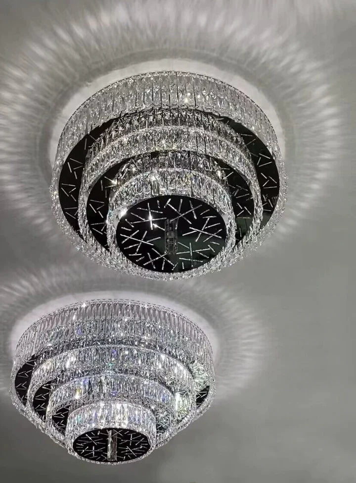 Modern Luxury Flush Mount Round Multi-layers Crystal Round Chandelier For Living Room, Dining Room