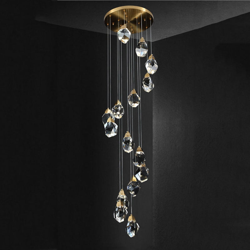 Rameau Modern Faceted Crystal Staircase Chandelier