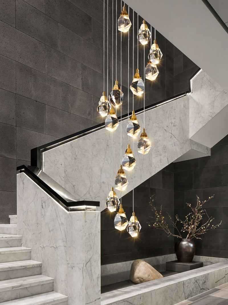 Rameau Modern Faceted Crystal Staircase Chandelier