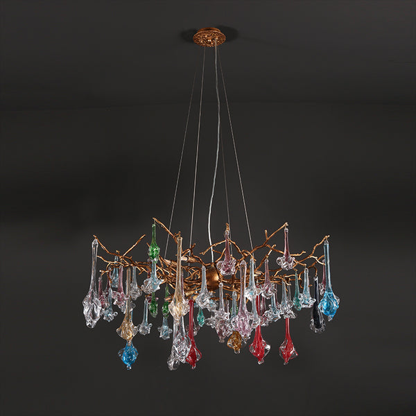 Rose Colored Glass Drop Round Chandelier