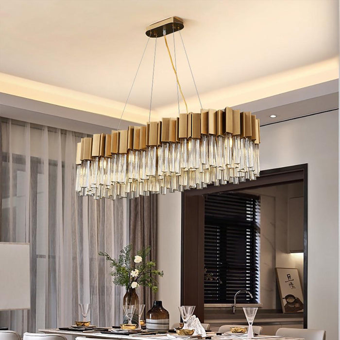 chandelier over dining table