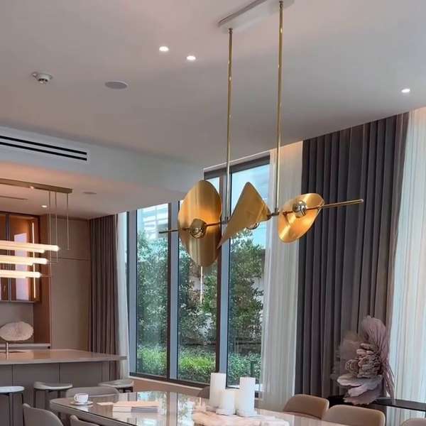 Thais Minimalist Linear Brass Chandelier For Dining Room,Kitchen Island Pendant